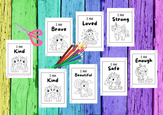 Unicorn Coloring Pages Worksheets, Printable Affirmation Cards for Kids, I Am Affirmations, Child Confidence Boost, I Am Cards for Children