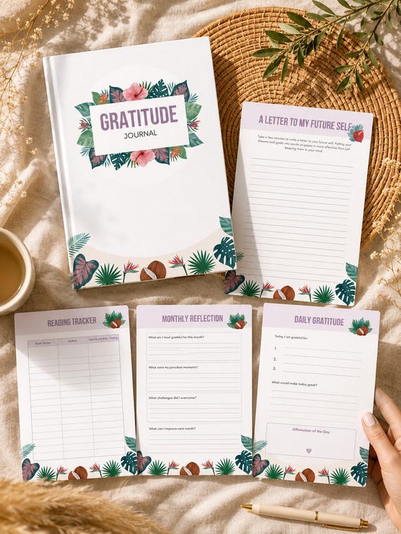 Gratitude Journal Summer Style, Printable Journal, Instant Download, High Resolution Pages, Journaling Gift, Self-Care, Personal Growth Gift