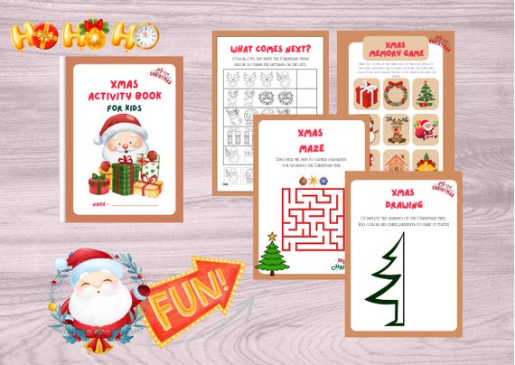 Xmas Activity Book for Kids, Unique Xmas Gift, Holiday Preschool, Holiday Worksheets, Christmas Workbook, Festive Workbook, Holiday Fun