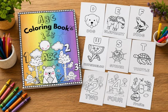 ABC 123 Coloring Book, Educational Preschool Activity, Learning Fun, Early Childhood Development, Gift for Kids, Learning Tool