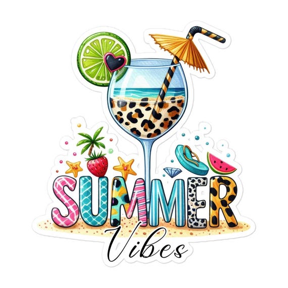 Bubble-free Stickers Summer Vibes, Vinyl Decal, Waterproof Stickers, Beach Theme, Summer Aesthetic, Cute Gifts, Beach Party Decor