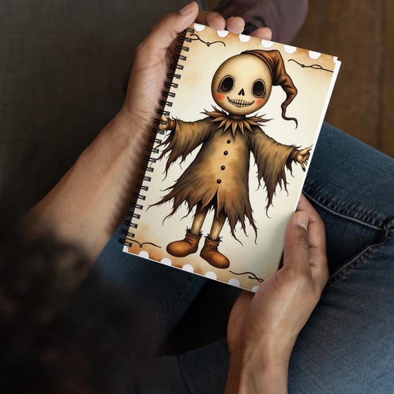 Halloween Spiral Notebook, Postage Stamp Style Notebook, Ghost Design Notebook, Spider Design Notebook, Halloween Gift, Spooky Notebook