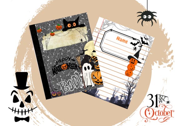 Halloween Themed Notebook, Colorful Cover, Lined and Printable Pages, School Journal, Fun Gift, Halloween Journal, School Supplies