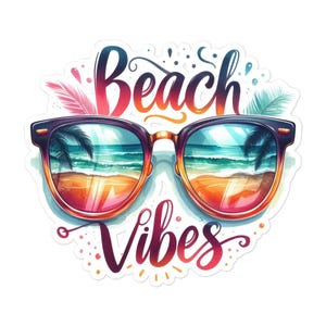 Beach Vibes Bubble-Free Stickers, Stickers met kustmotief, Zomerdecoratie, Waterdichte stickers, Cadeau voor strandliefhebbers, Cadeau voor surfers
