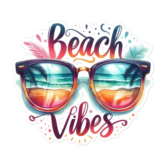 Beach Vibes Bubble-Free Stickers, Coastal Theme Stickers, Summer Decor, Waterproof Stickers, Beach Lover Gift, Gift for Surfer