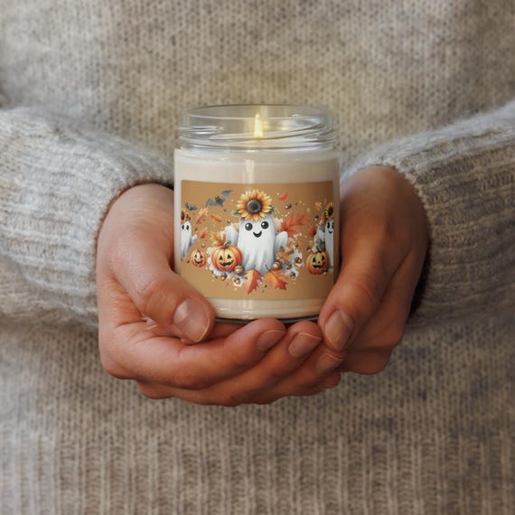 Scented Soy Candle, Cute Ghost Candle, Autumn Candle, Halloween Candle, Pumpkin Candle, Unique Gift, Trendy Decor, Halloween Decor
