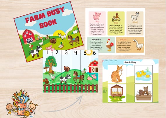 Farm Busy Book, Printable Worksheet, Preschool Activity, Educational Busy Book, Kids Learning Resource, Early Learning Tool