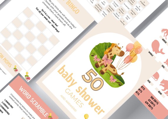 50 Baby Shower Games Ebook, Printable Baby Games, Fun Baby Shower Ideas, Digital Baby Shower Activities, Shower Games PDF, Baby Games Set