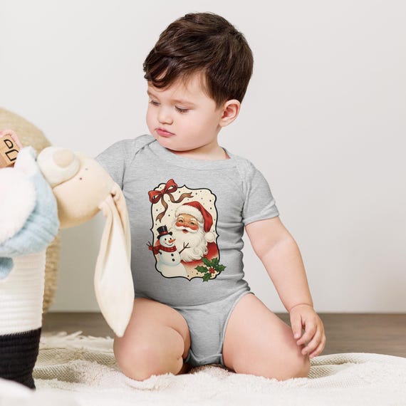 Baby Santa Short Sleeve One Piece, Holiday Baby Outfit, Christmas Baby Clothing, Xmas Bodysuit, Baby Shower Gift, Christmas Baby Bodysuit