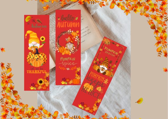 Trendy Autumn Bookmark, Printable Fall Leaves Bookmark, DIY Book Accessory, Book Lover Gift, School Supplies, Printable Autumn Bookmark
