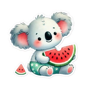 Pegatina de sandía con koala, sin burbujas, decoración de verano, para guardería, con motivos de animales, regalo para niños, bonita pegatina.