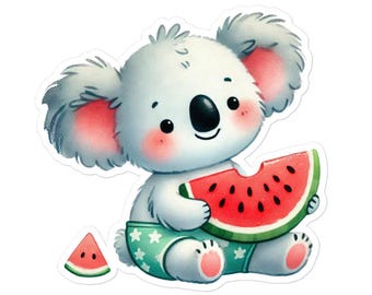 Cute Koala Watermelon Sticker, Bubble-free Stickers, Summer Decor, Kids Room Sticker, Animal Theme, Gift for Kids, Cute Animal Sticker