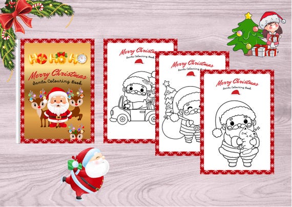 Santa Coloring Book, Holiday Coloring, Santa Drawing Pages, Xmas Coloring Page, Holiday Art, Christmas Gift for Kids, Santa Colouring