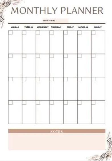 Digital Monthly Planner Template PDF Editable Planner Printable Black