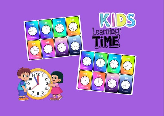 Printable Time Flash Cards For Kids, Homeschool Resource, Time Flash Cards, Time Telling, Preschool Flash Card, Printable Flash Card