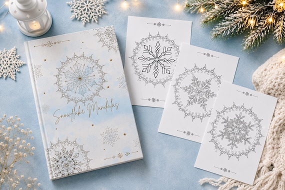 Snowflake Mandalas for Adults, Holiday Activity, Unique Coloring Book, Meditative Art, Relaxing Coloring, Stress Relief, Snowflake coloring