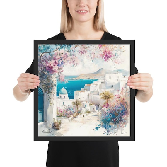 Framed Poster Greek Summer, Unique Wall Decor, Gift for Home, Greek Art Print, Summer Vibes, Coastal Decor, Summer Decor