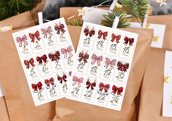 Unique Printable Advent Calendar Numbers, Christmas Countdown, Holiday Countdown, Advent, Coquette Bow Design, Advent Calendar Numbers