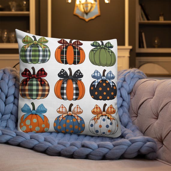 Premium Pillow with Pumpkins, Fall Decor Pillow, Seasonal Throw Pillow, Pumpkin Cushion, Home Decor, Cozy Living, Cozy Fall Gift