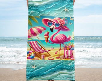 Flamingo Towel Summer Vibes, Beach Towel, Poolside Vibe, Beach Accessories, Summer Essentials, Flamingo Print