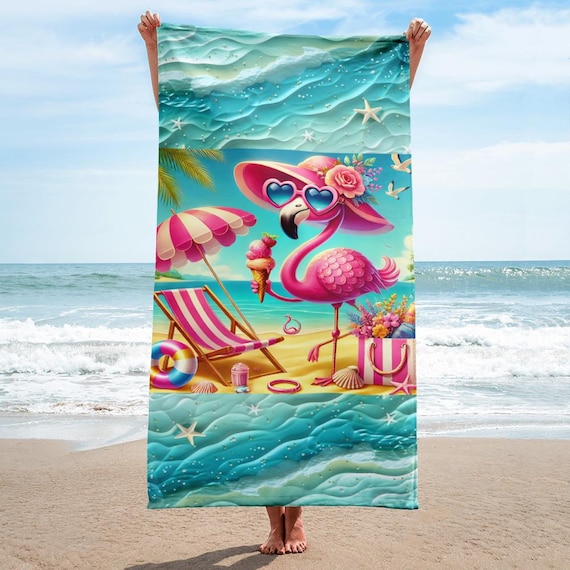 Flamingo Towel Summer Vibes, Beach Towel, Poolside Vibe, Beach Accessories, Summer Essentials, Flamingo Print