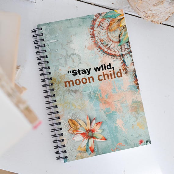 Spiral Notebook Boho Style, Unique Journal, Spring Notebook, Summer Writing Pad, Gift For Her