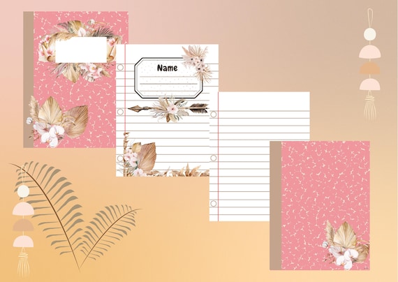 Boho Style Notebook, Printable Pages, Lined Pages, Unique Journal, Office Gift, Gift for Writers, School Supplies, Student Journal