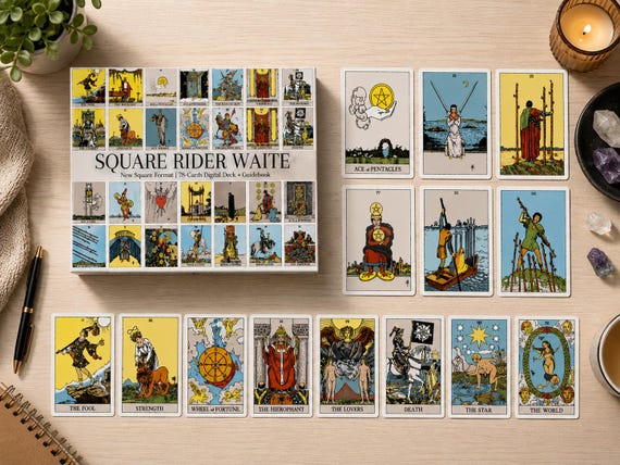 Square Rider Waite Tarot Deck, 78 Cards, Printable Tarotcards, Instant Download, Unique Tarot Set, Fortune Telling, Mystic Gift, Reading Kit