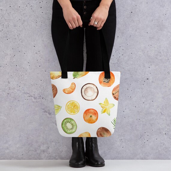 Tropic Fruits Tote Bag, Summer Edition, Unique Tote, Gift Idea, Fruit Design, Eco-Friendly Bag, Reusable Tote, Summer Accessory