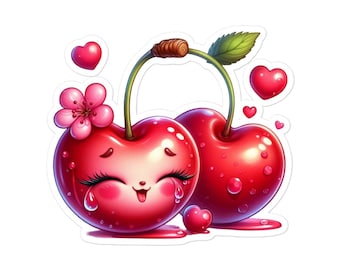 Cute Cherry Bubble-Free Stickers, Vinyl Stickers, Waterproof Decals, Cherry Sticker Set, Laptop Stickers, Cherry Decor, Cherry Craft