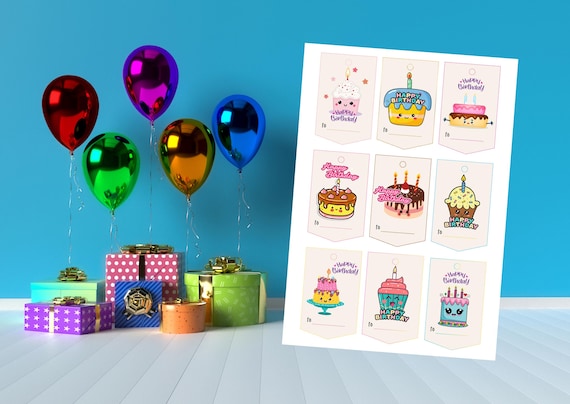 Kids Happy Birthday Gift Tags, Colorful Tags, Party Favor Tags, Birthday Party Supplies, Happy Birthday Tags, Printable Gift Tags, Gift Tag