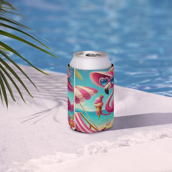 Pink Flamingo Can Cooler, Drink Insulator, Beverage Keeper, Picnic Accessory, Tropical Party Gift, Summer Essential, Party Favor