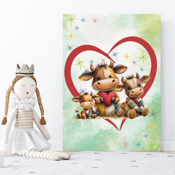 Baby Bulls Nursery Poster, Digital Download, High Quality Print, Nursery Wall Art, Baby Room Decor, Playroom Art, Kids Room Art