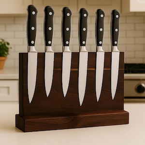 Handcrafted Magnetic Knife Holder – 12” x 10” Wooden Knife Block