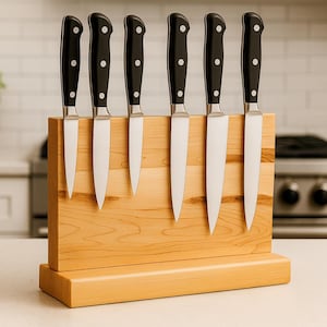 Handcrafted Magnetic Knife Holder – 12” x 10” Wooden Knife Block