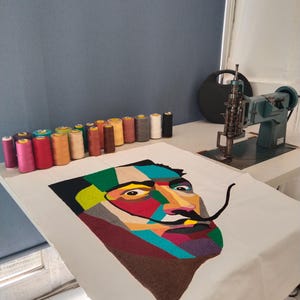 Lienzo para colgar en la pared con punto de cadeneta hecho a mano, retrato artístico