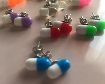 Fake Pill Capsule Earrings, Varied Colors you choose, Post Back, Stud Earrings, Jewelry for Doctors, Nurses, Pharmacists