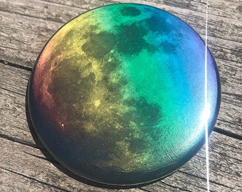 Rainbow Moon - Pinback Button Or Magnet 1, 1.5 or 2.25 inch - great for backpacks lanyards jackets and more