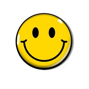May include: A yellow smiley face with a black outline and a wide smile.