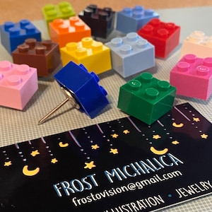 Set of 8 or 16 Plastic Building Block Push Pins, Random Colors, Office Decor, Novelty Thumb Tacks, Dorm, Home, School Supply, Back to school