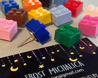 Set of 8 or 16 Plastic Building Block Push Pins, Random Colors, Office Decor, Novelty Thumb Tacks, Dorm, Home, School Supply, Back to school