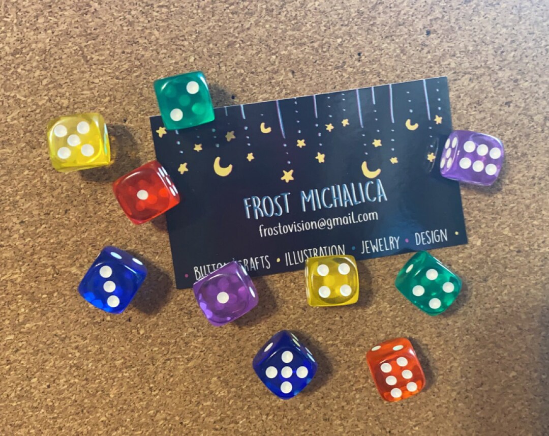 Set of 10 Colored Dice Push Pins, Office Decor, Novelty Thumb Tacks