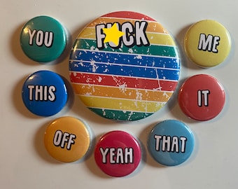 Choose your own F*cking Adventure Magnet Set - Distressed Primary Colors - 8pc magnet set w tin case, great for gifts, office, kitchen decor
