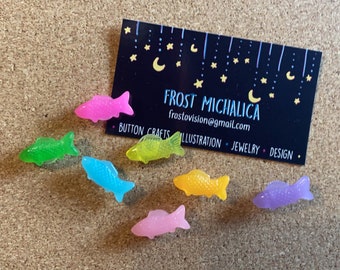 Set of 7, or 14 Resin Candy Fish Push Pins, 7 Colors, Office Decor, Novelty Thumb Tacks, Dorm Decor, Home, School Supply, Back to school