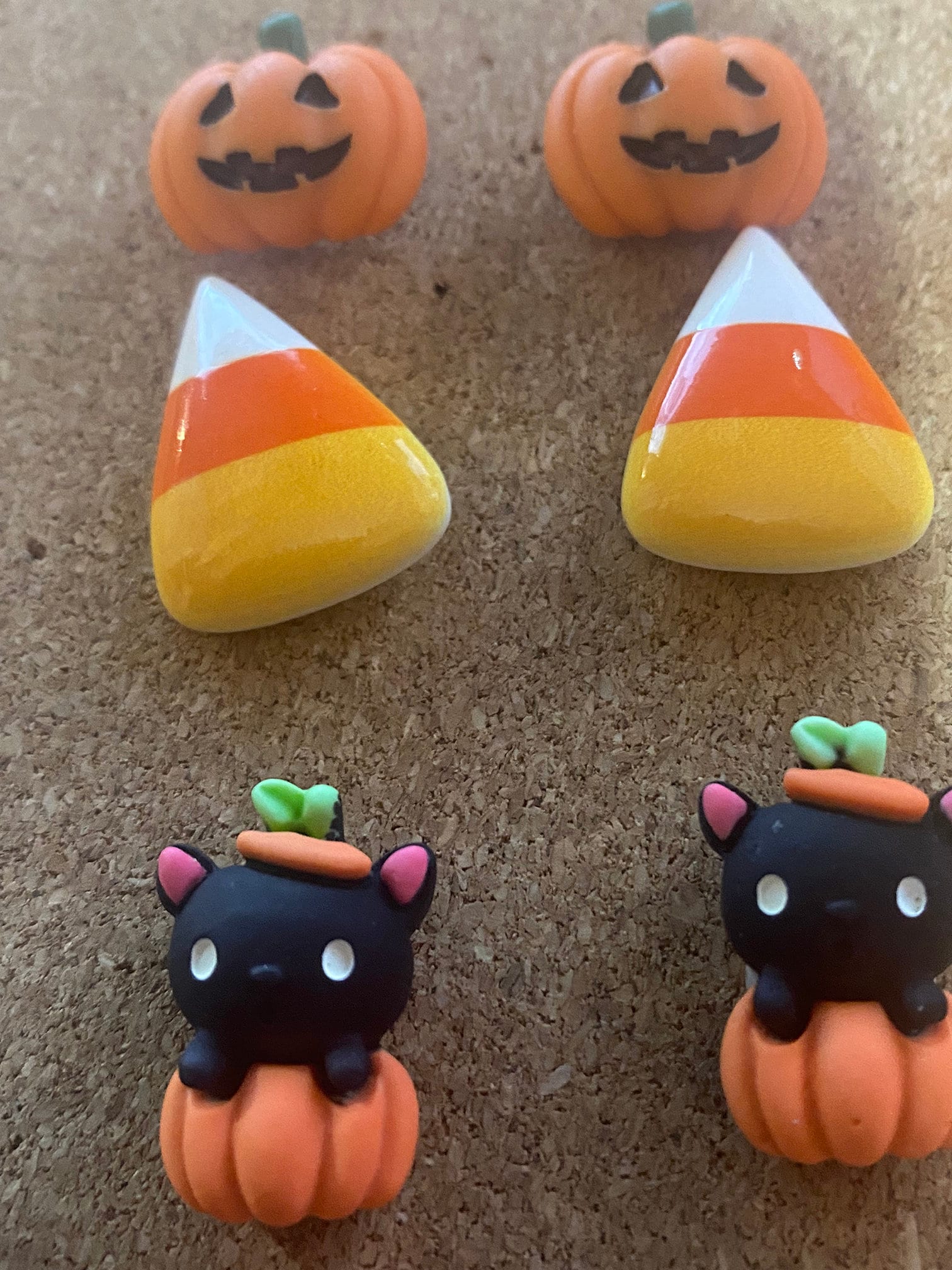 9 Halloween Push Pins, Black Cats, Candy Corn, Jack Olantern Pumpkin ...