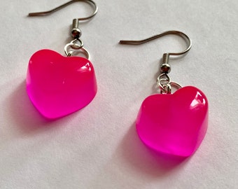 Novelty Gummy Candy Heart Shaped Earrings, Quirky, Cute, Kawaii, Multiple Colors, Drop Earrings, French Hook, Summer, Valentines, Easter