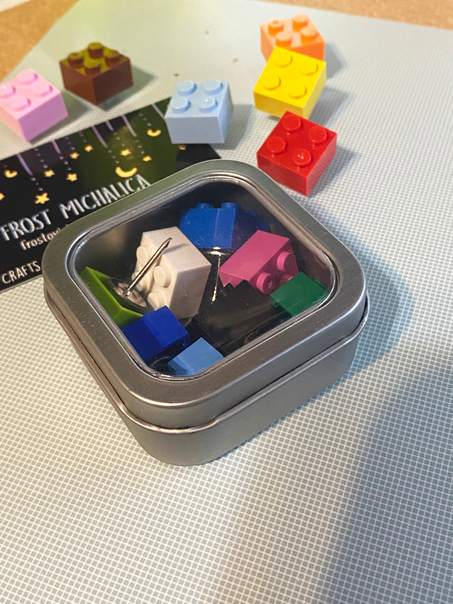 Set of 8 or 16 Plastic Building Block Push Pins, Random Colors, Office ...