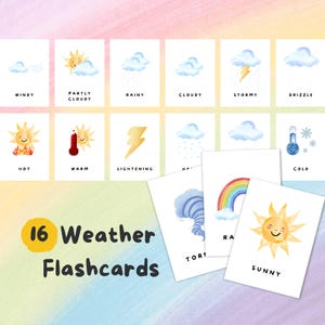 Flashcards meteorológicos para crianças | Cartões flash | Flashcards para crianças | Montessoriano | Aprendizagem escolar em casa | Cartões de aprendizagem | Imprimíveis do ensino doméstico