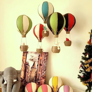 Leather Hot Air Balloon Nursery Mobile: Handmade Hanging Decoration