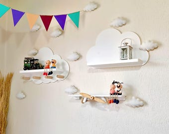 Clouds And Plane Shelves Set | Nursery Decor | Nursery Wall Art | Montessori Shelf | Baby Gift